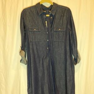 LOFT Petite Dark Blue Denim Shirtdress